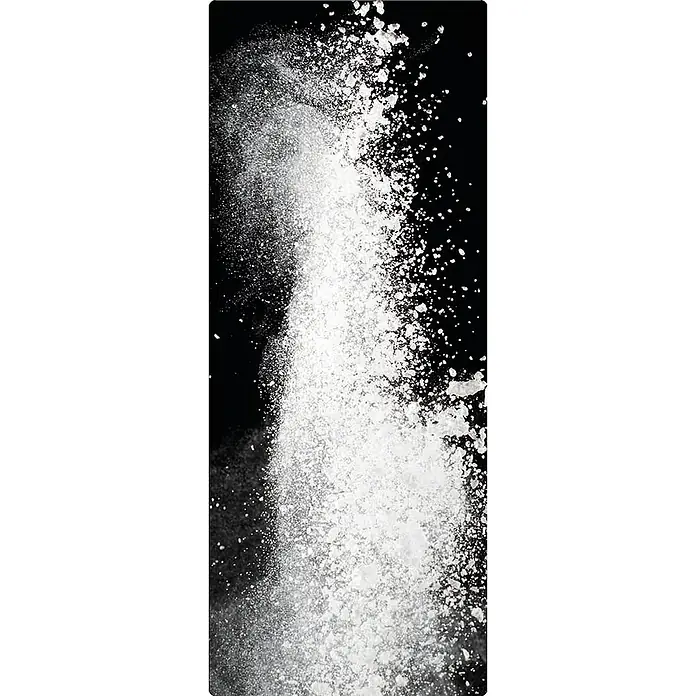 SanDesign Duschrückwandmuster Bubbly Waterfall - 17,5 cm x 7 cm x 8 mm, Wasser - Eindrucksvolles Bild von weißem Pulver, das sich elegant vor einem tiefschwarzen Hintergrund verteilt und einen dynamischen Kontrast erzeugt.