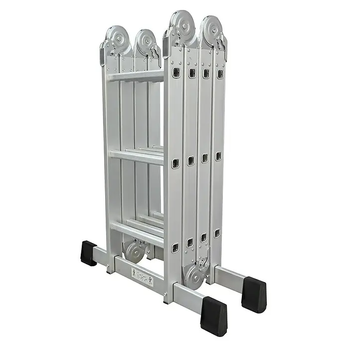 Mehrzweckleiter mit Plattform - Anzahl Tritte: 12 Stk., Arbeitshöhe: 4,3 m, Belastbarkeit: 150 kg, Aluminium - Zusammengeklappte Mehrzweckleiter aus Aluminium. Die Leiter hat mehrere Sprossen und rutschfeste Füße für sicheren Stand.