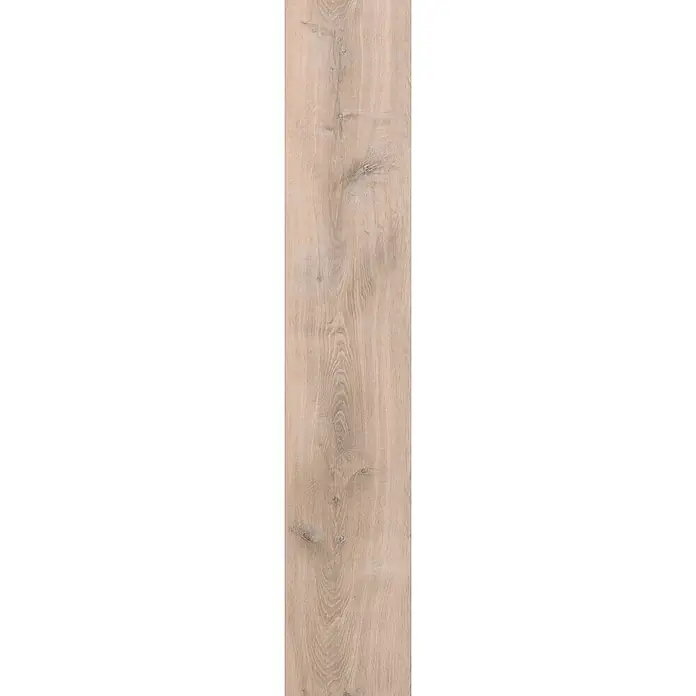 b!design Vinylboden SPC - Western Eiche, Landhausdiele, 1.220 x 182 x 4,3 mm - Detailaufnahme einer hellbraunen Holzplatte mit einer ausgeprägten Maserung. Ideal für Möbelbau und Innenausbau mit natürlicher Optik.