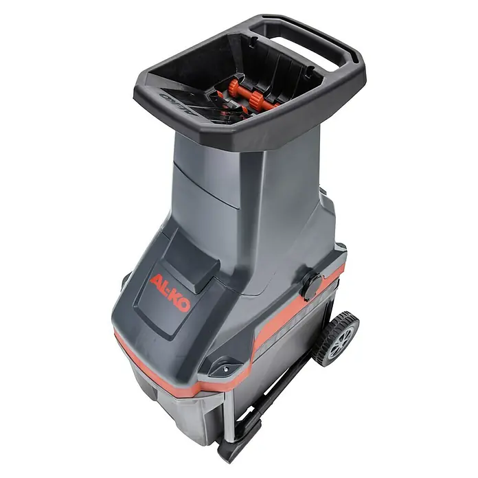 AL-KO Easy Crush Elektro-Messerhäcksler MH 2810 - Max. Aststärke: 4 cm, 2.800 W - Abbildung eines AL-KO Gartenhäckslers mit großem Trichter und robusten Rädern für den einfachen Transport.