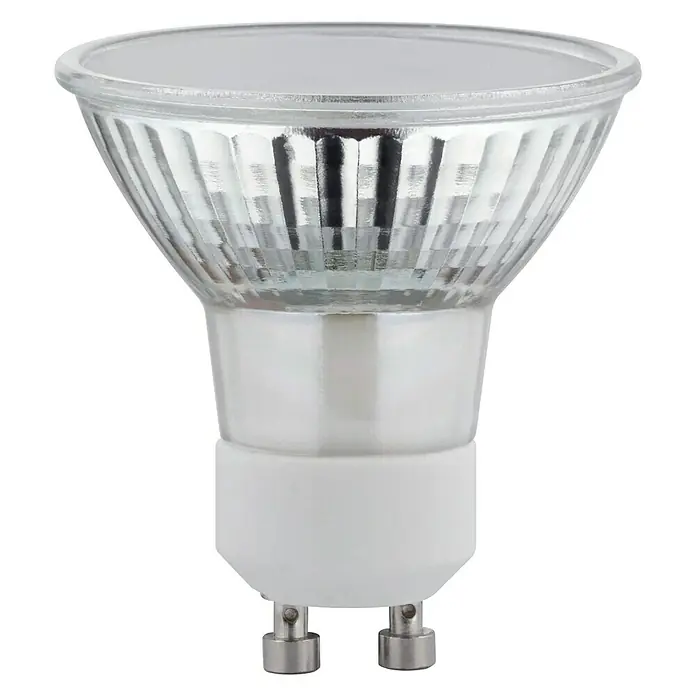 Paulmann LED-Lampe Pflanzenlampe Grow Green - GU10, 2,4 W, 95 lm, Warmweiß - Nahaufnahme einer GU10-Halogenlampe mit klarem Glas und weißem Sockel.