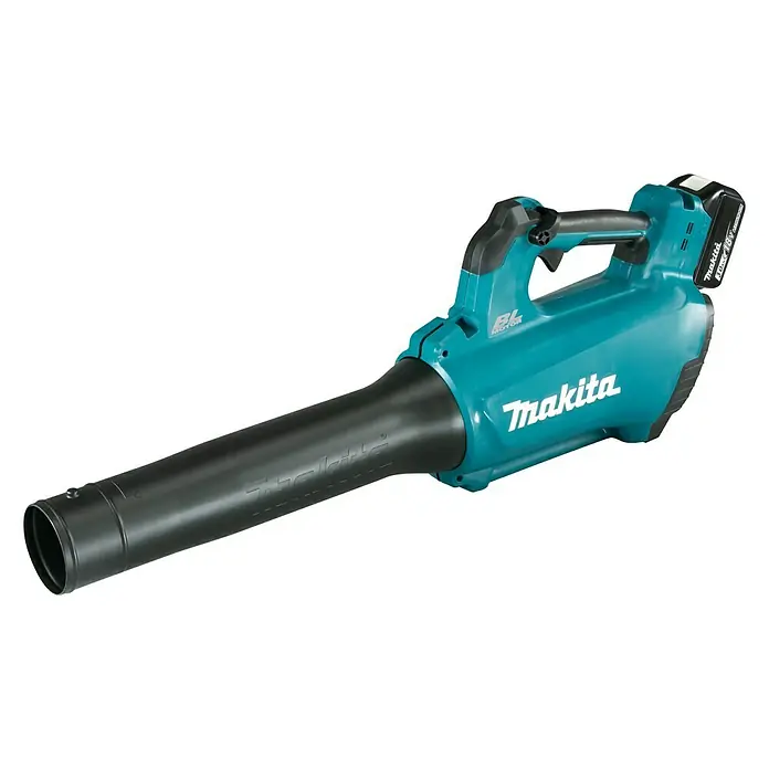 Makita LXT 18V Akku-Gebläse DUB184RF - 18 V, 1 Akku, 3 Ah, Blasgeschwindigkeit: 52,1 m/s - Abbildung eines Makita Akku-Laubbläsers, ideal für die Gartenarbeit. Das Gerät ist kabellos und einfach zu bedienen.