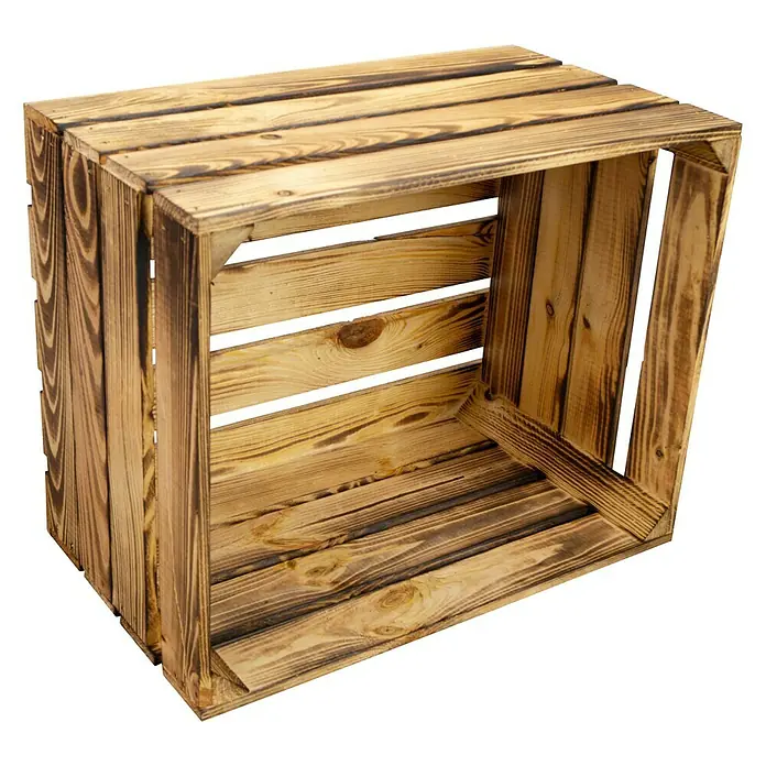 Holzregal - B x H: 40 x 30 cm, Holz, Braun - Nahaufnahme einer rustikalen Holzkiste mit dunklen Akzenten, ideal zur Aufbewahrung oder Dekoration.