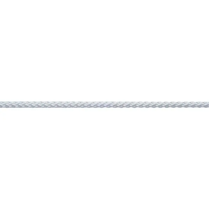 Robline Leine Meterware - 1 mm, Weiß, Polyester - Weißes, geflochtenes Seil im Detail. Ideal für maritime Dekorationen oder als robustes Zubehör für verschiedene Anwendungen.