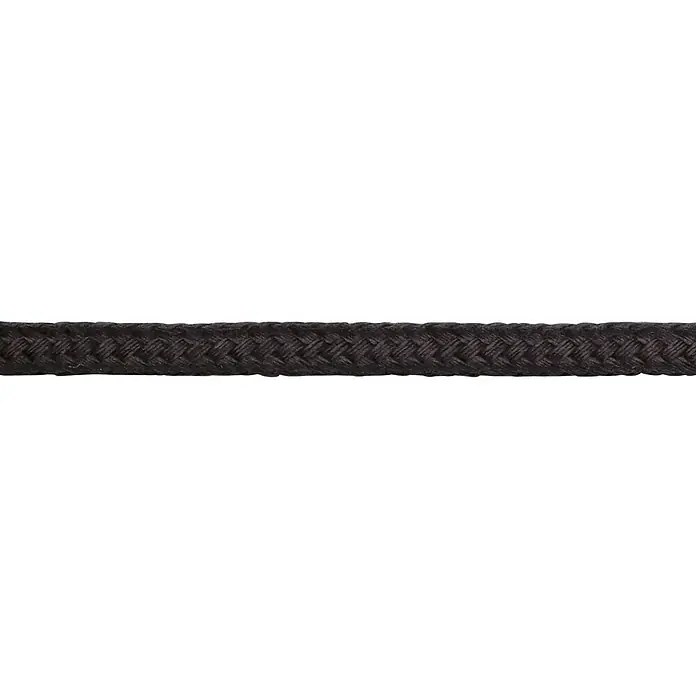 Robline Cabo a metros Neptun 500 - Diámetro: 6 mm, Poliéster, Negro - Primer plano de un cordón trenzado negro. El cable textil se muestra por un lado y se coloca sobre un fondo negro.