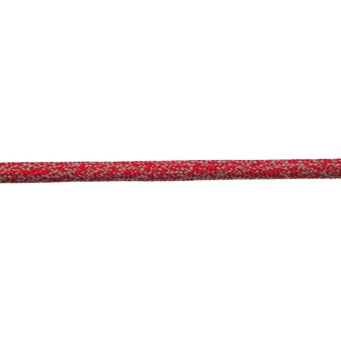Robline Cabo a metros Admiral 3000 - Diámetro: 10 mm, Poliéster, Rojo/Antracita - Primer plano de una robusta cuerda de escalada jaspeada en rojo y gris, ideal para aventuras al aire libre. La cuerda promete seguridad y longevidad.