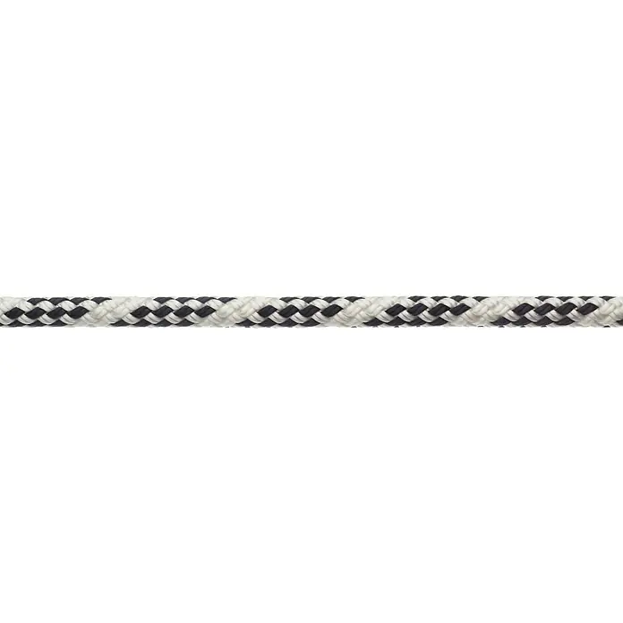 Robline Cabo a metros Sirius 300 - Diámetro: 6 mm, Poliéster, Blanco/Azul marino - Primer plano de una cuerda trenzada resistente en blanco y negro, perfecta para diversas aplicaciones y proyectos.