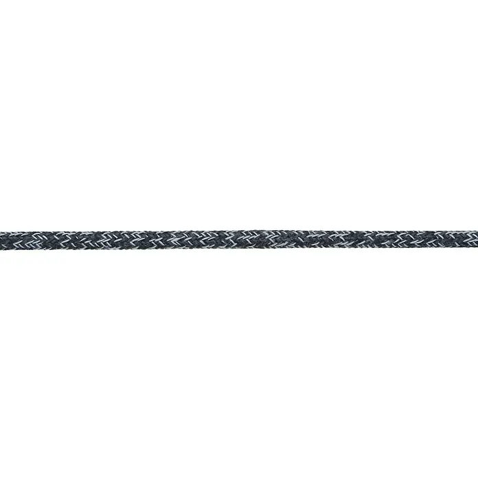 Robline Cuerda multiusos por metros Coppa 5000 - Diámetro: 5,5 mm, Poliéster, Negro/blanco - Primer plano de una cuerda gris trenzada. La cuerda es el foco de la imagen y tiene un patrón complejo.