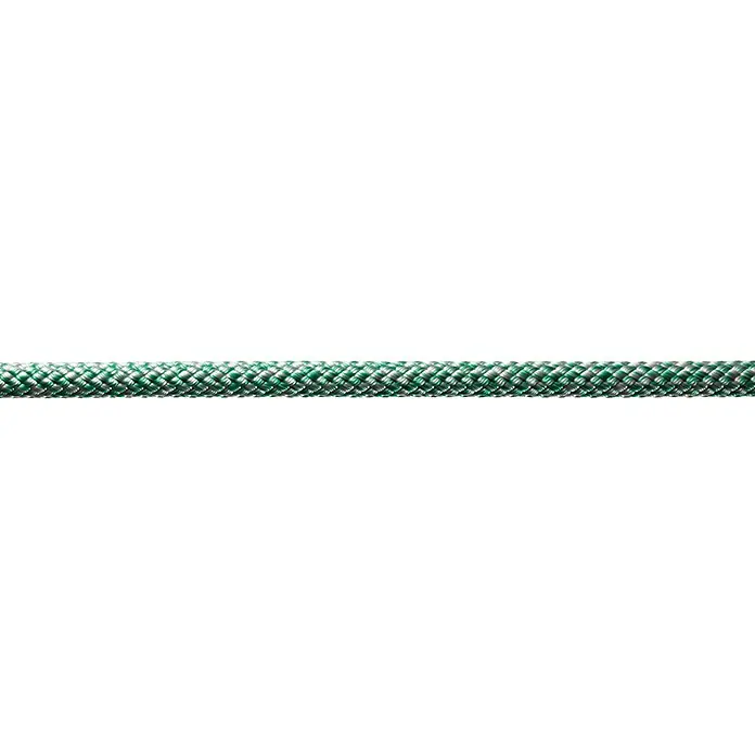 Robline Cabo a metros Sirius 500 - Diámetro: 4 mm, Poliéster, Verde / Plata - Primer plano de una cuerda verde y blanca, reconocida por su fuerza y versatilidad en aplicaciones de escalada y seguridad.