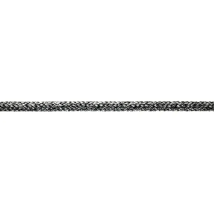 Robline Cabo a metros Sirius 500 - Diámetro: 4 mm, Poliéster, Negro/Plateado - Primer plano de una cuerda gris trenzada sobre un fondo negro, destacando la textura y el diseño del producto.