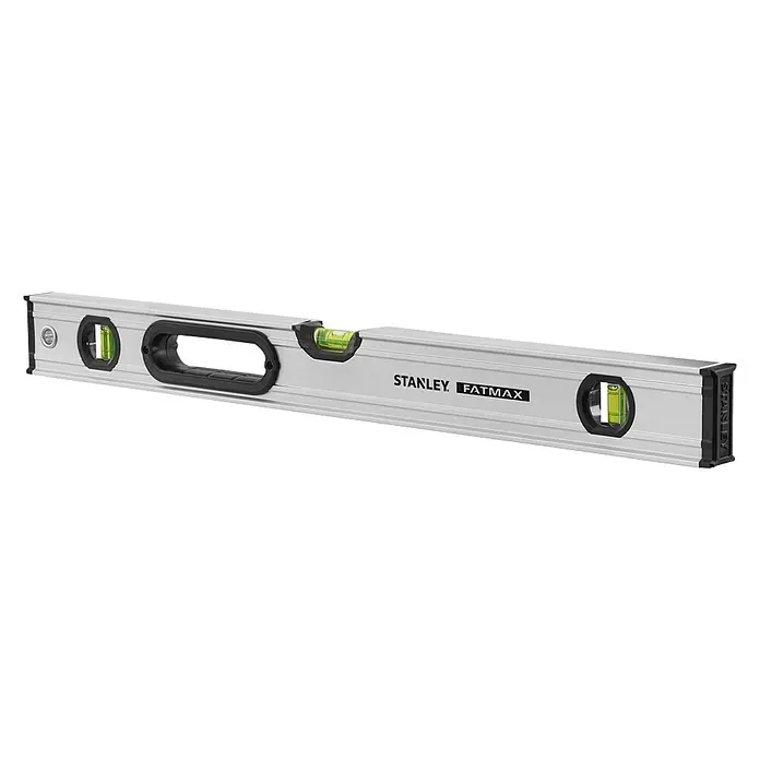 Stanley FatMax Nivel de burbuja Magnético - Aluminio, Gris - Un nivel Stanley Fatmax en plata y negro, ideal para mediciones y alineaciones precisas en proyectos de construcción.