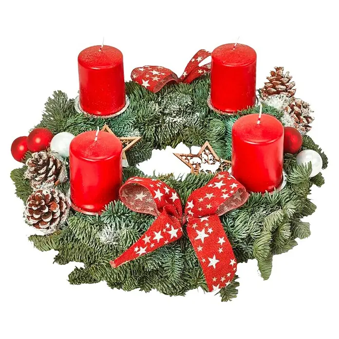 Piardino Adventskranz mit 4 Kerzen - Durchmesser: 25 cm, Dekoriert, verschiedene Ausführungen - Vorderansicht