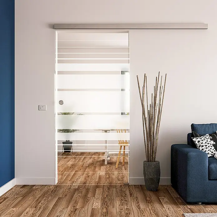 Diamond Doors Glasschiebetür Lines Flowing - 935 x 2.058 mm, Einscheibensicherheitsglas (ESG) - Elegante Schiebetür mit horizontalen Streifen.