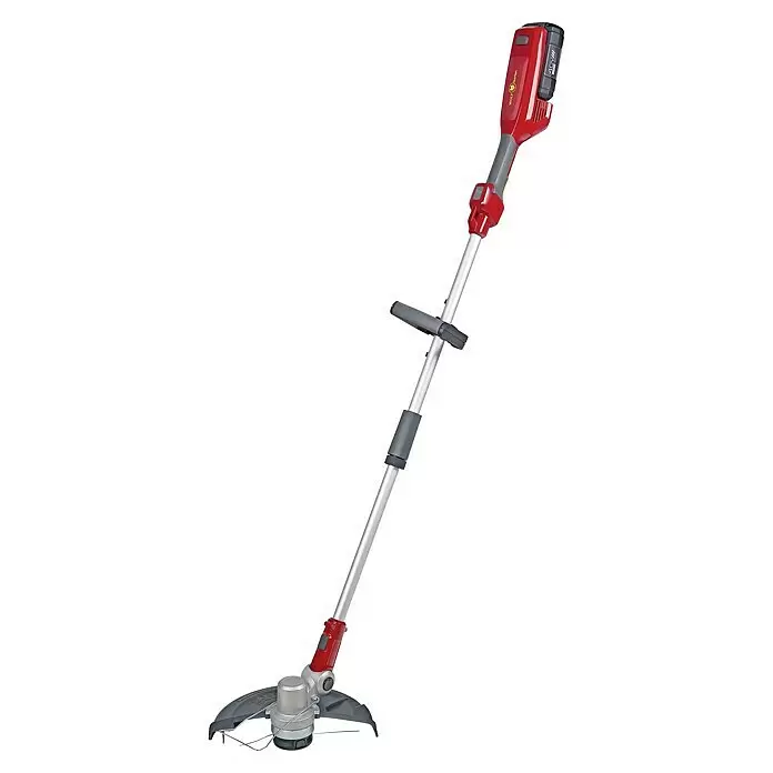 Wolf-Garten Recortabordes de batería 40/300 T - 40 V, 2,5 Ah, Iones de litio, 1 batería - Desbrozadora inalámbrica roja y plateada con batería, mango ajustable y protector en el cabezal de corte.