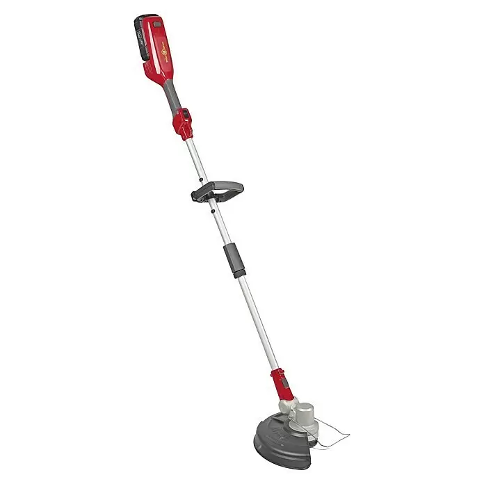 Wolf-Garten Recortabordes de batería 40/300 T - 40 V, 2,5 Ah, Iones de litio, 1 batería - Desbrozadora inalámbrica roja y plateada con protector negro y batería.