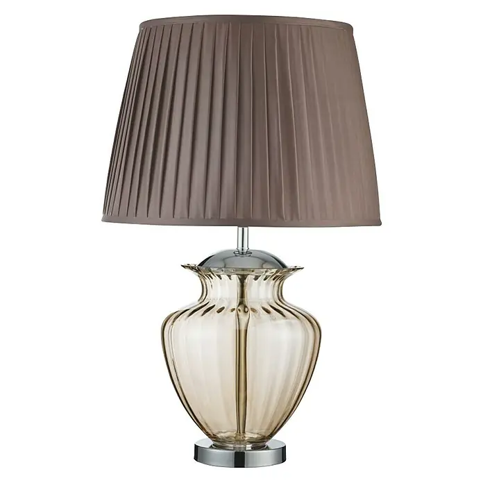 Searchlight Deko-Tischleuchte - L x B x H: 42 x 42 x 68,5 cm, Braun, E27 - Elegante Tischleuchte mit plissiertem Schirm und dekorativem Glasfuß, ideal für stimmungsvolle Beleuchtung im Wohnbereich.