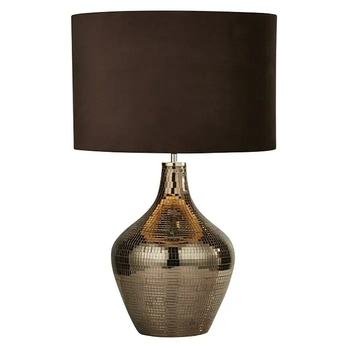 Searchlight Deko-Tischleuchte - L x B x H: 30 x 30 x 40 cm, Schwarz, E27 - Elegante Tischleuchte mit Mosaikfuß und braunem Lampenschirm, ein stilvolles Deko-Element für Ihr Zuhause.