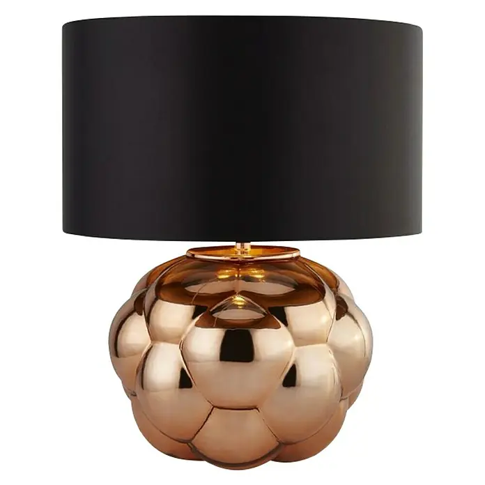 Searchlight Deko-Tischleuchte - L x B x H: 35 x 35 x 30 cm, Schwarz, E27 - Elegante Tischleuchte mit schwarzem Lampenschirm und einem einzigartigen kupferfarbenen, kugelförmigen Lampenfuß.