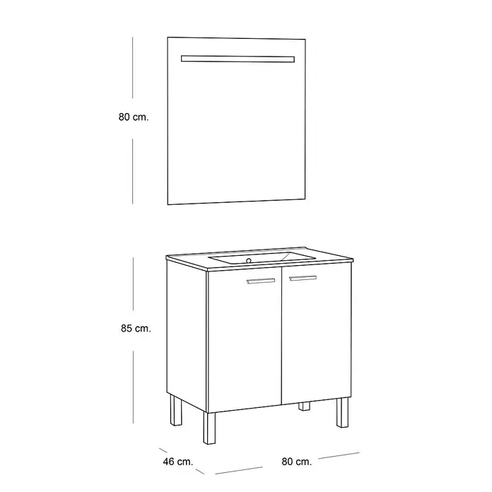 Artysan Mueble bajo de lavabo Fran kit - L x An x Al: 46 x 80 x 84 cm, Nature - Imagen de un mueble de baño con espejo. El mueble tiene un diseño sencillo y moderno y es adecuado para un baño.
