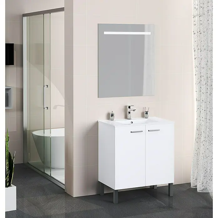 Artysan Mueble bajo de lavabo Fran - An x Pr x Al: 70 x 46 x 85 cm, Blanco seda - Mueble de baño con espejo, con un armario blanco y diseño elegante para un ambiente moderno en el baño.