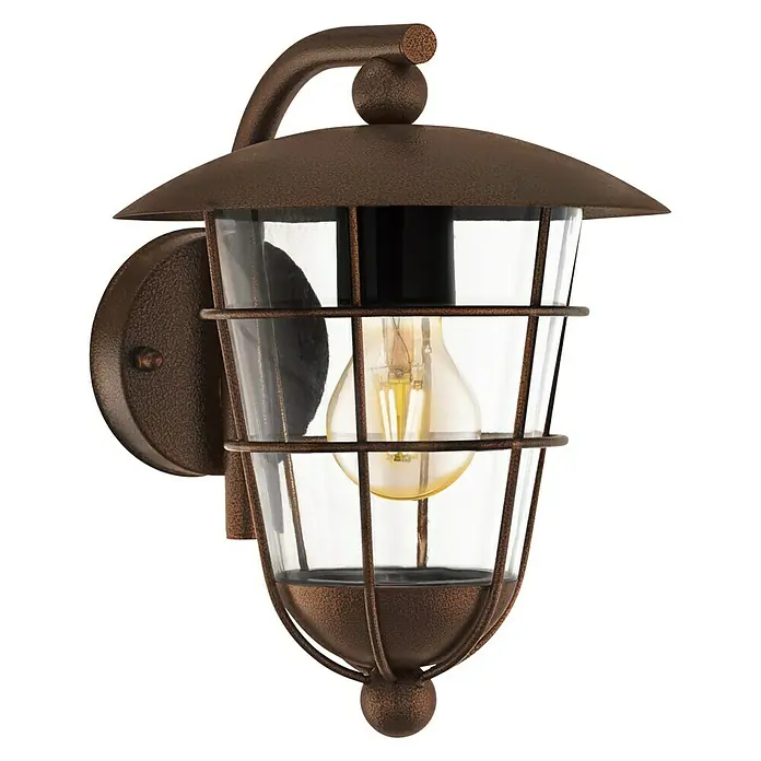 Eglo Außenwandleuchte Pulfero 1 - 60 W, Braun, Klar, IP44 - Attraktive Wandleuchte im rustikalen Stil. Die Leuchte in Bronzeoptik sorgt für warmes Licht und eine gemütliche Atmosphäre im Außenbereich.
