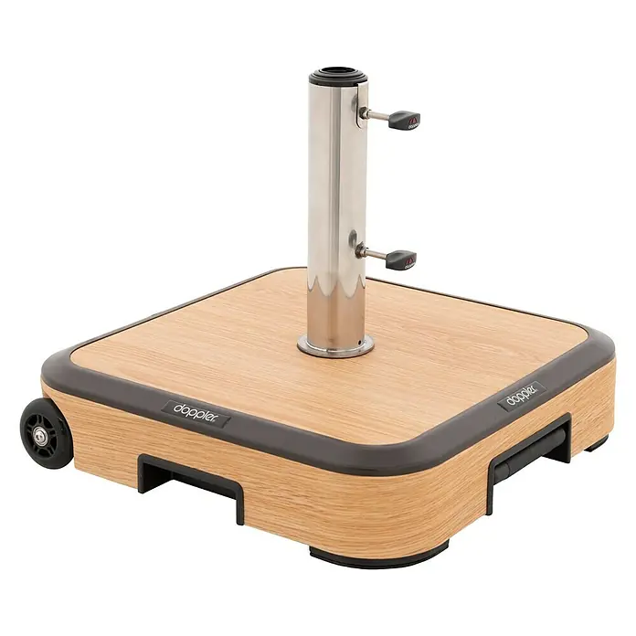 Doppler Schirmständer Trolley - 56 x 56 x 16 cm, Holz, Passend für: Schirme bis Ø 300 cm - Quadratischer Doppler-Sonnenschirmständer mit Holzoberfläche und Griff für einfachen Transport im Außenbereich.