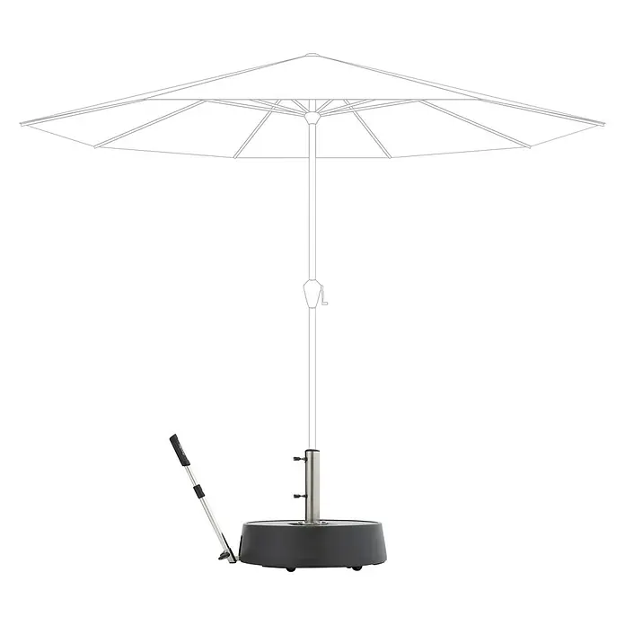 Doppler Expert Schirmständer rund Easy Move Switch - 50 kg - Bild eines Sonnenschirms mit robustem Sockel. Perfekt für den Garten, bietet der Schirm Schatten und Stabilität dank seines durchdachten Designs.