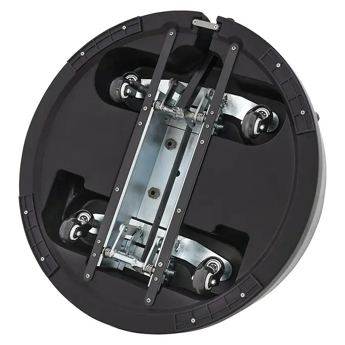 Doppler Expert Schirmständer rund Easy Move Switch - 50 kg - Bild eines schwarzen, runden Trommelkoffers mit integriertem Rollensatz. Robuste Bauweise für sicheren Transport von Musikinstrumenten.