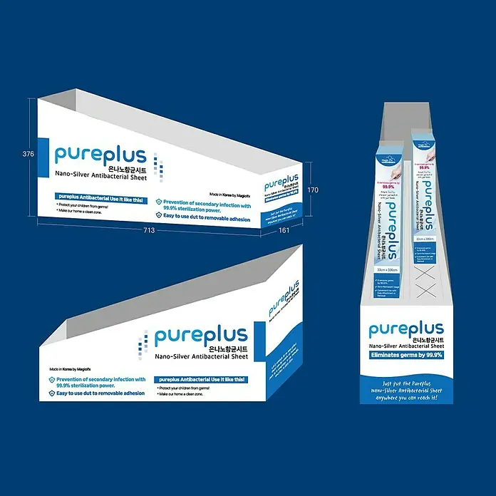 Lámina decorativa autoadhesiva anti bacteriano -  - Imagen de una lámina antibacteriana de nanoprata Pureplus que elimina el 99,9% de los gérmenes y ayuda a prevenir infecciones secundarias.