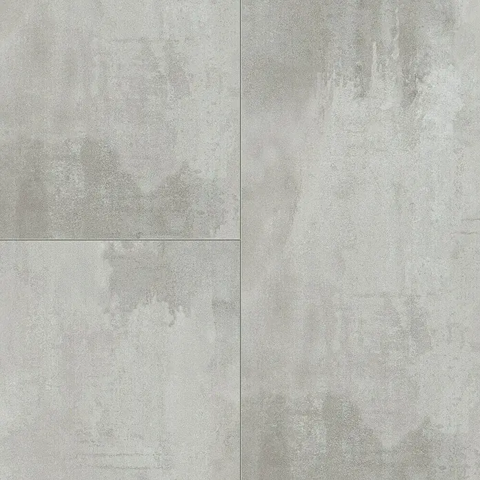 LOGOCLIC Hartvinylboden ElementPro Sharky Tiles - 1.210 x 295 x 5 mm, Fliese, Sharky Tiles - Nahaufnahme von modernen, grauen Bodenfliesen mit Betonoptik. Das Design verleiht jedem Raum einen industriellen und stilvollen Touch.