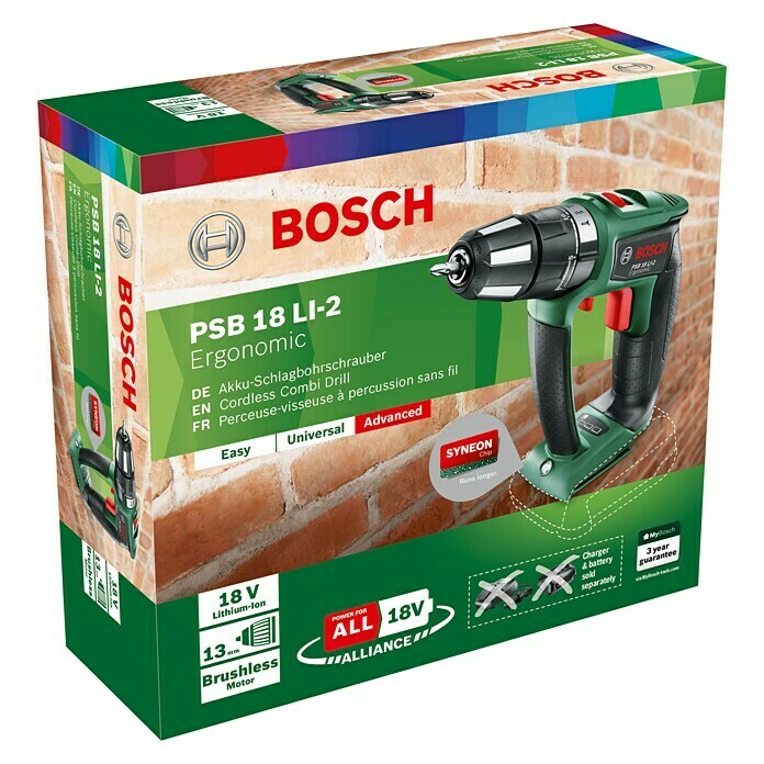 Bosch 18 V Power for All Akku-Schlagbohrschrauber PSB 18 LI-2 Ergonomic18 V, 2,5 Ah, 0 U/min - 1.400 U/min Diagonal View