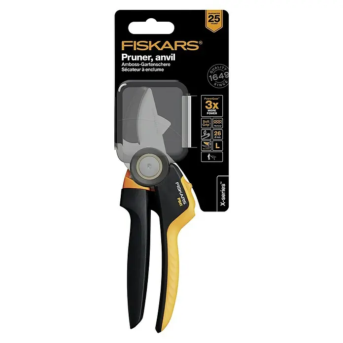 Fiskars X-series Gartenschere P941 - Amboss, Max. Aststärke: 24 mm - Fiskars Amboss-Gartenschere P941 der X-Serie, ideal zum Schneiden dickerer Äste mit dreifacher Kraft dank PowerGear™-Technologie und SoftGrip™.
