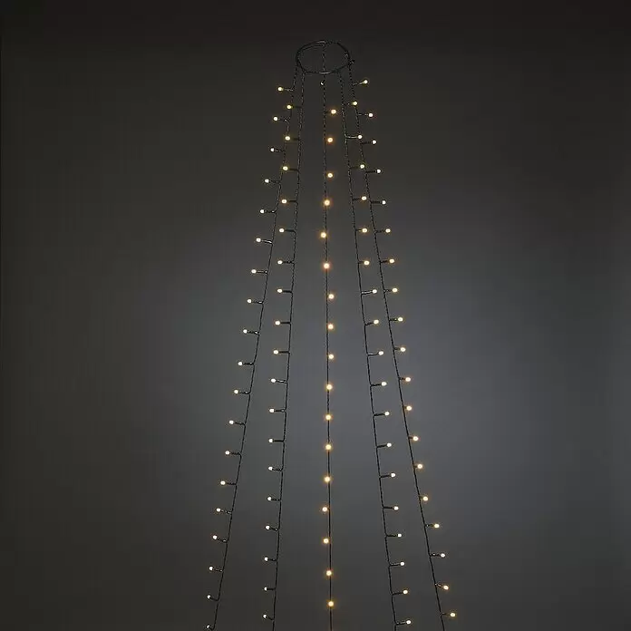 Konstsmide Baummantel - Innen, 2,4 m, 5 Stränge à 40 gefrostete bernsteinfarbene LEDs - Warmweiße LED-Lichterkette konisch angeordnet, von einem Ring herabfallend zur festlichen Dekoration.