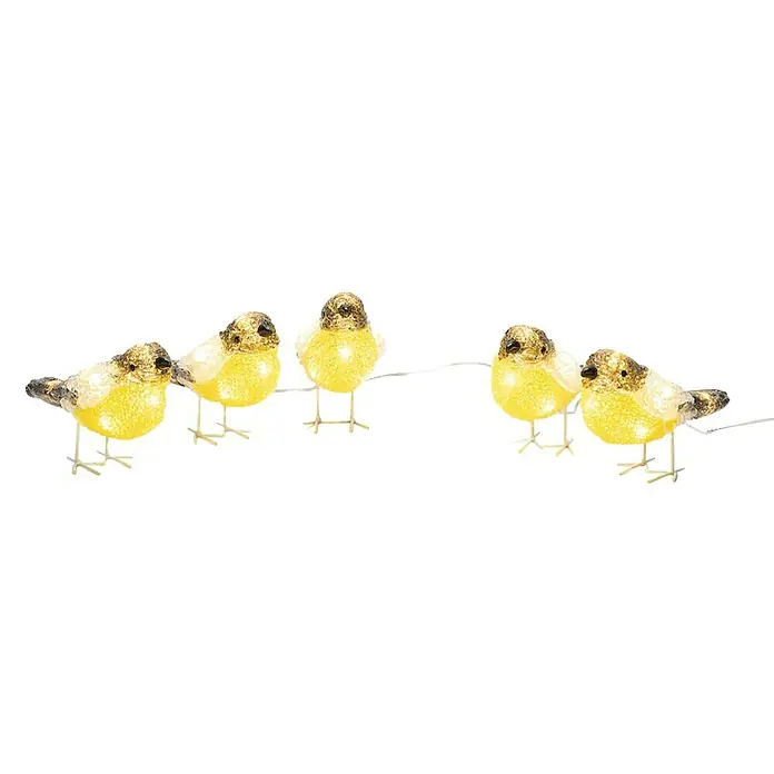 Konstsmide LED-Weihnachtsdekoleuchte Acryl Vögel - 4 m x 16 cm x 10 cm, Klar, Netzbetrieben, LED - Eine Lichterkette mit fünf kleinen gelben Vogel-Figuren, die ein warmes, stimmungsvolles Licht verbreiten. Dekoratives Element für Zuhause.