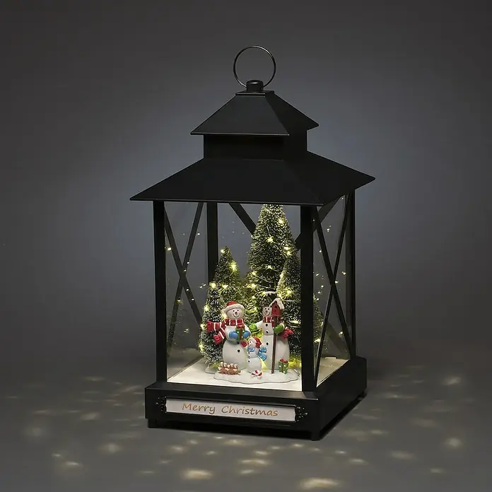 Konstsmide LED-Weihnachtsdekoleuchte - 24,5 x 24,5 x 42 cm, Schwarz, Netzbetrieben, LED - Schwarze dekorative Weihnachtslaterne mit Schneemannfamilie und LED-Lichtern. Eine festliche Ergänzung für Ihr Zuhause.