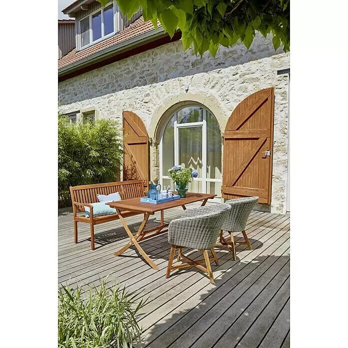 Gartenmöbel-Set Diana/Pauline - 4 -tlg., Akazie/Polyrattan/Aluminium, Naturbraun/Bambus Grey - Stimmungsaufnahme
