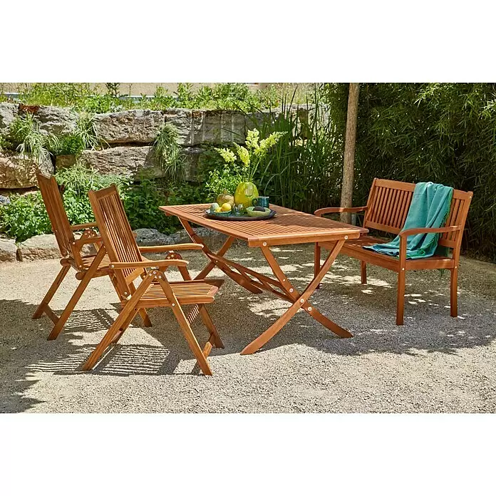 Gartenmöbel-Set Diana - 4 -tlg., Akazie, Naturbraun, Hochlehner, 2er-Bank - Stimmungsaufnahme