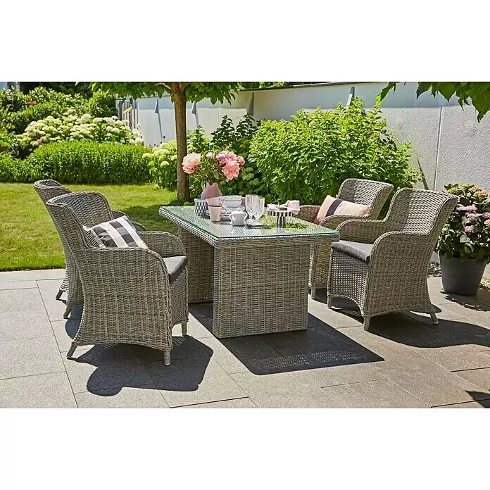 Sunfun Pauline Gartentisch - L x B x H: 130 x 80 x 68 cm, Polyrattan, Bambusgrau - Stimmungsaufnahme
