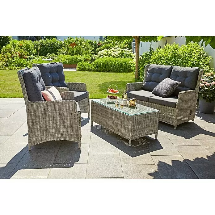 Sunfun Garten-Couchtisch - L x B x H: 110 x 55 x 44 cm, Grau - Stimmungsaufnahme
