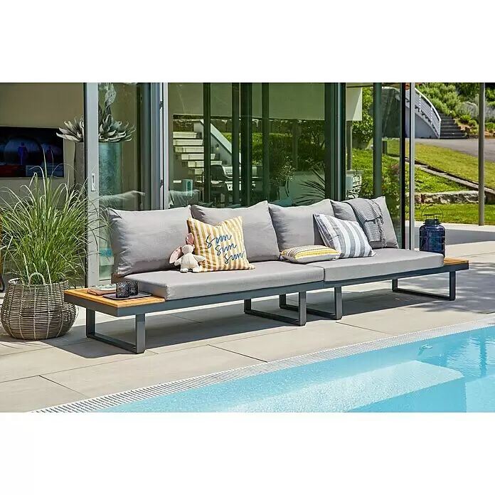 Loungemöbel-Set Tatjana - 2 -tlg., Aluminium, Akazie, Anthrazit/Naturbraun - Stimmungsaufnahme