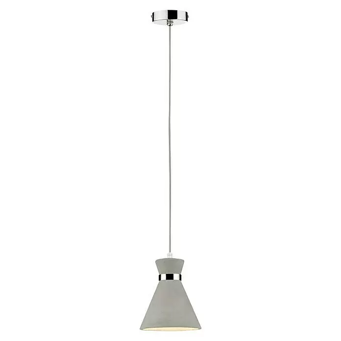 Paulmann Lámpara colgante Verve - 20 W, Cromo, E27 - Lámpara colgante de hormigón gris con acentos de cromo pulido y cable trenzado, emitiendo luz.