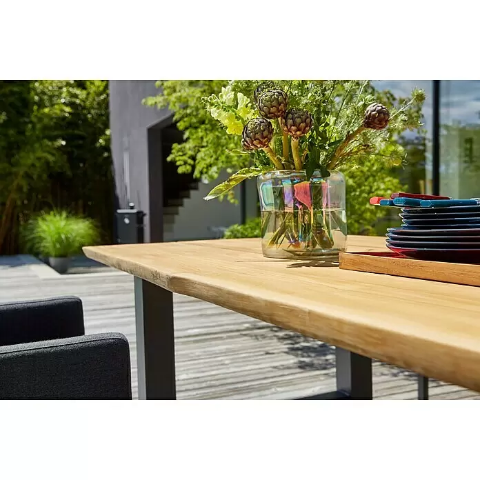 Sunfun Gartentisch - L x B x H: 240 x 100 x 75 cm, Aluminium. Teak, Rechteckig, Natur/Anthrazit - Stimmungsaufnahme