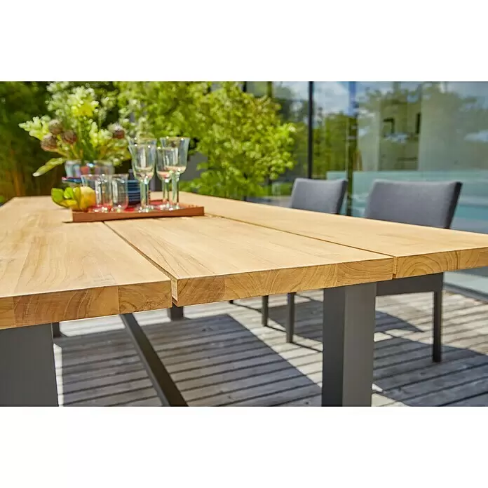 Sunfun Gartentisch - L x B x H: 240 x 100 x 75 cm, Aluminium. Teak, Rechteckig, Natur/Anthrazit - Stimmungsaufnahme