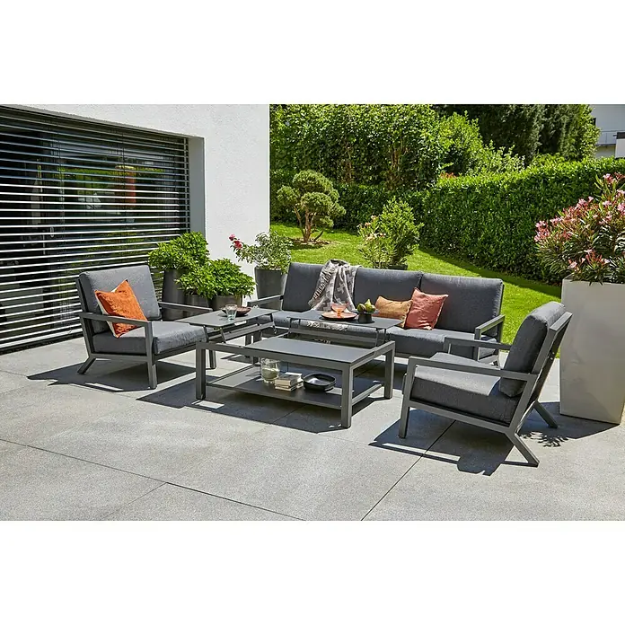 Sunfun Maja Sofá de conjunto - An x Pr x Al: 212 x 85 x 76 cm, Aluminio/Poliéster, Antracita - Juego de muebles de exterior con sofá, dos sillones y mesa de centro. Ideal para disfrutar de la naturaleza.