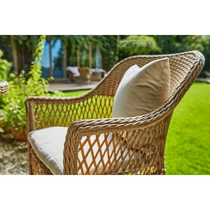 Sunfun Gartensessel SophieB x T x H: 64 x 65,5 x 87,5 cm, Kunststoffgeflecht, Beige, Stapelbar Mood Shot