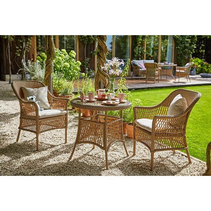 Sunfun Gartensessel SophieB x T x H: 64 x 65,5 x 87,5 cm, Kunststoffgeflecht, Beige, Stapelbar Mood Shot