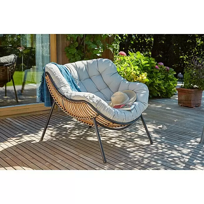 Sunfun Loungesessel XXL - B x T x H: 96 x 114,5 x 83,5 cm, Polyrattan, Beige - Stimmungsaufnahme