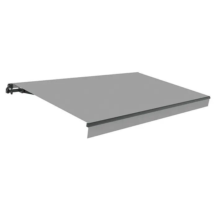 SmartSun Toldo de brazos extensibles Noir Limited Edition Kit - Gris piedra, Ancho: 4 m, Caída: 2,5 m - Imagen de un toldo gris, que proporciona sombra y protección contra los elementos. Es un complemento elegante para cualquier patio o área de cubierta.