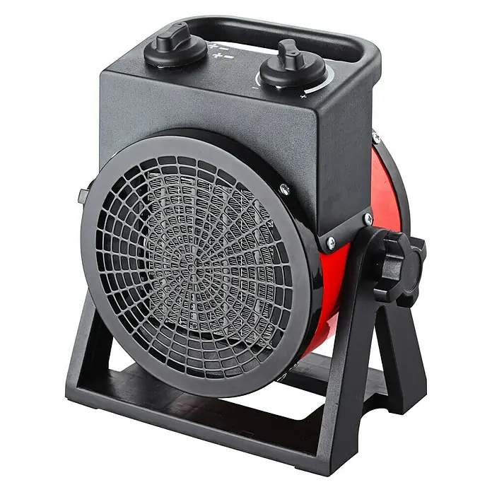Voltomat HEATING Calefactor de aire - 1.000 W - 2.000 W, Negro - Calefactor rojo y negro con rejilla de protección. El calefactor cuenta con dos perillas para ajustar la temperatura.
