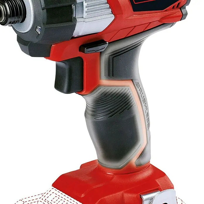 Einhell PXC 18V Atornillador de impacto de batería TE-CI 18 Li Brushless-Solo - 18 V, Sin batería, 180 Nm - Primer plano de un atornillador de impacto inalámbrico Einhell, que muestra su diseño ergonómico y motor sin escobillas para un trabajo eficiente.